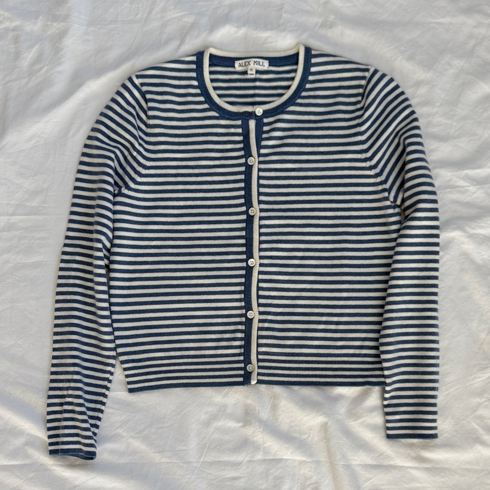 Alex Mill Blue and White Stripe Cardigan Sz M